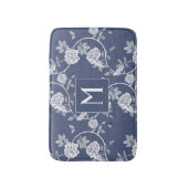 Blauw Chinoiserie Floral Monogram Badmat (Voorkant Verticaal)
