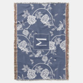Blauw Chinoiserie Floral Monogram Deken (Voorkant Verticaal)