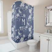 Blauw Chinoiserie Floral Monogram Douchegordijn (In situ)