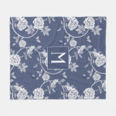 Blauw Chinoiserie Floral Monogram Fleece Deken (Voorkant (Horizontaal))