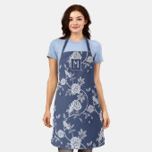 Blauw Chinoiserie Floral Monogram Schort (Gedragen)