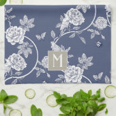 Blauw Chinoiserie Floral Monogram Theedoek (Gevouwen)