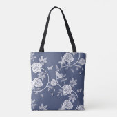 Blauw Chinoiserie Floral Monogram Tote Bag (Achterkant)