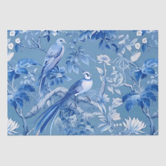Blauw Chinoiserie Floral weefselpapier Tissuepapier (Voorkant)