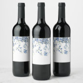 Blauw Chinoiserie Floral Wine Label Wijn Etiket (Flessen)