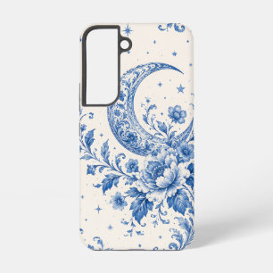 Blauw Chinoiserie Halvemaan Bloem Motief Hoesje Samsung Galaxy Hoesje
