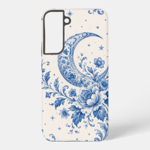 Blauw Chinoiserie Halvemaan Bloem Motief Hoesje Samsung Galaxy Hoesje