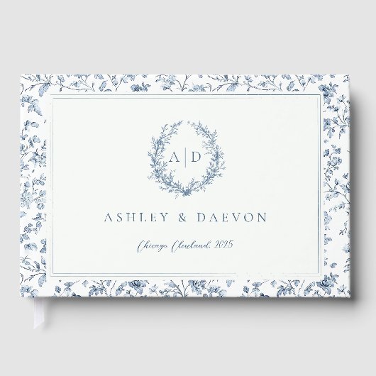 Blauw Chinoiserie Huwelijk Gastenboek (Voorkant)