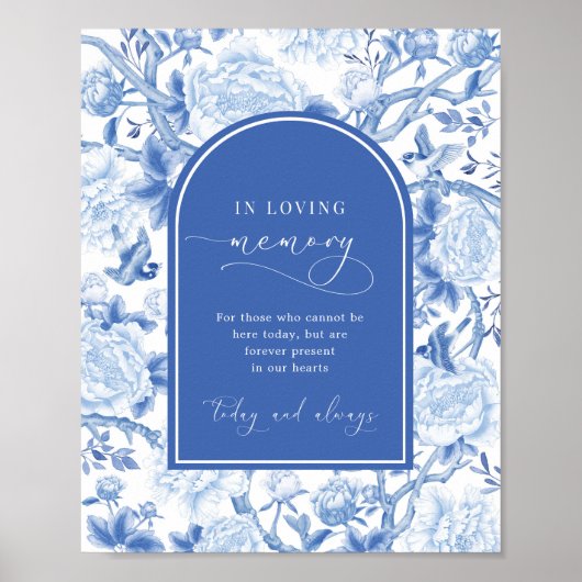 Blauw Chinoiserie 'In Loving Memory' Trouwbord Poster (Voorkant)
