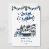 Blauw Chinoiserie Kerst Feestdagenkaart (Voorkant)
