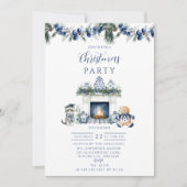 Blauw Chinoiserie Kerst Kaart (Voorkant)