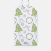 Blauw Chinoiserie Kerstboom Monogram Wapen Cadeaulabel (Achterkant)