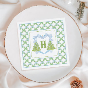 Blauw Chinoiserie Kerstboom Monogram Wapenschild Servet