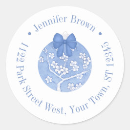 Blauw Chinoiserie Kerstversiering Retouradres Ronde Sticker