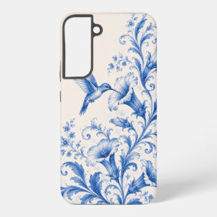 Blauw Chinoiserie Kolibrie Hoesje Samsung Galaxy Hoesje
