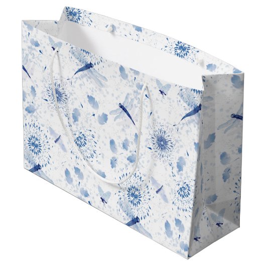 Blauw Chinoiserie Libelle Bloem Groot Cadeauzakje (Achterkant Gekanteld)