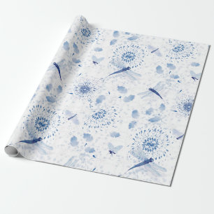 Blauw Chinoiserie Libelle Bloemmotief Cadeaupapier