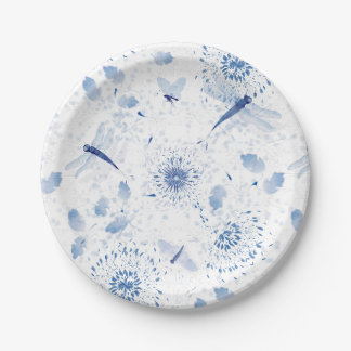 Blauw Chinoiserie Libelle Bloemmotief Papieren Bordje