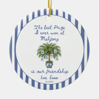 Blauw Chinoiserie Mahjong Beste Vriend Kerstmis Keramisch Ornament