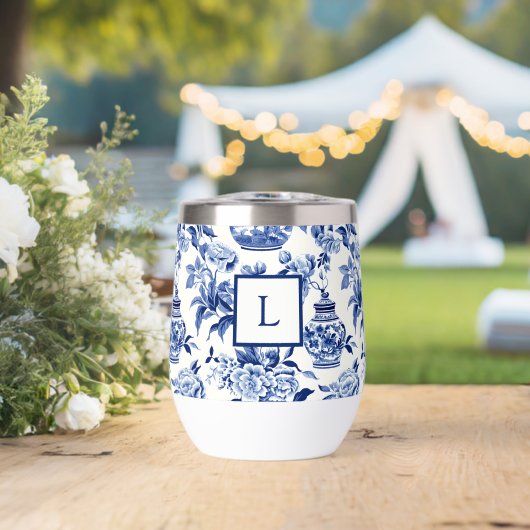 Blauw Chinoiserie Monogram (Bruiloft (Gedraaid) )