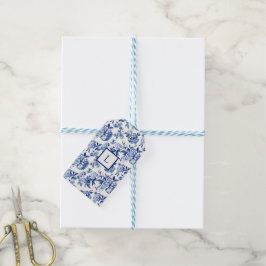 Blauw Chinoiserie Monogram Cadeaulabel