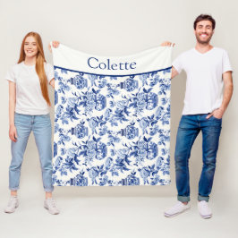 Blauw Chinoiserie Monogram Fleece Deken