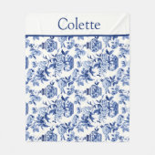 Blauw Chinoiserie Monogram Fleece Deken (Voorkant)