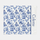 Blauw Chinoiserie Monogram Fleece Deken (Voorkant (Horizontaal))