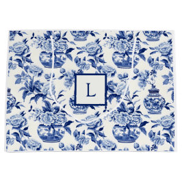 Blauw Chinoiserie Monogram Groot Cadeauzakje