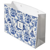 Blauw Chinoiserie Monogram Groot Cadeauzakje (Achterkant Gekanteld)