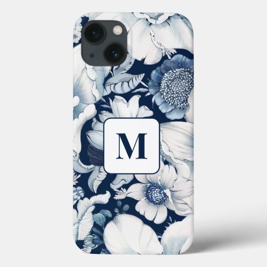 Blauw Chinoiserie Monogram iPhone Case (Achterkant)