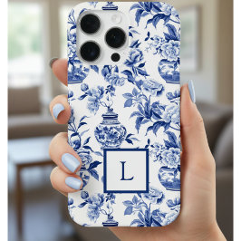 Blauw Chinoiserie Monogram iPhone 16 Pro Hoesje
