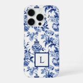 Blauw Chinoiserie Monogram iPhone Hoesje (Achterkant)