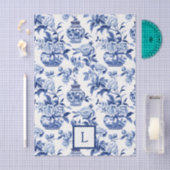 Blauw Chinoiserie Monogram Tissuepapier (Craft)