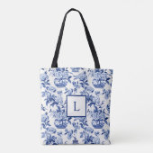 Blauw Chinoiserie Monogram Tote Bag (Achterkant)