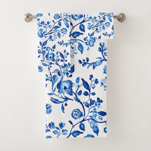 Blauw Chinoiserie Patroon Bad Handdoek (Insitu)
