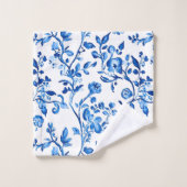 Blauw Chinoiserie Patroon Bad Handdoek (Wasdoekje)
