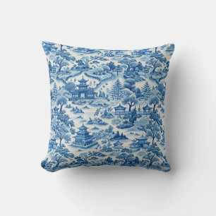 Blauw chinoiserie-patroon kussen
