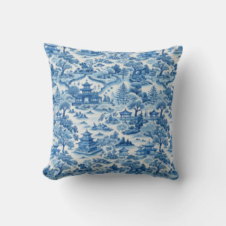 Blauw chinoiserie-patroon kussen
