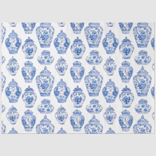 Blauw Chinoiserie Patroon Tissuepapier (Voorkant)