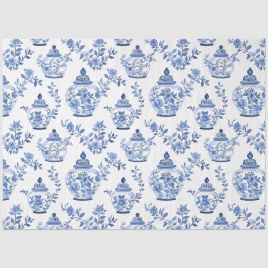 Blauw Chinoiserie Patroon Tissuepapier (Voorkant)