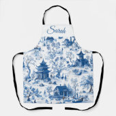 Blauw Chinoiserie Persoonlijk Kerstschort Schort (Voorkant)