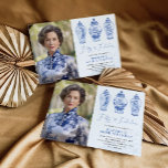 Blauw Chinoiserie Porselein 50e verjaardag Foto Kaart<br><div class="desc">Een mooi chinoiserie-geïnspireerd design met elegant blauw en witte porseleinen gember jars</div>