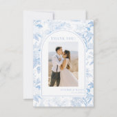 Blauw Chinoiserie porselein bloemenbruiloft foto Bedankkaart (Voorkant)