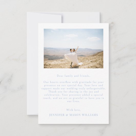 Blauw Chinoiserie porselein bloemenbruiloft foto Bedankkaart (Achterkant)