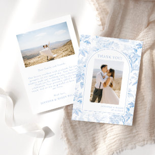 Blauw Chinoiserie porselein bloemenbruiloft foto Bedankkaart