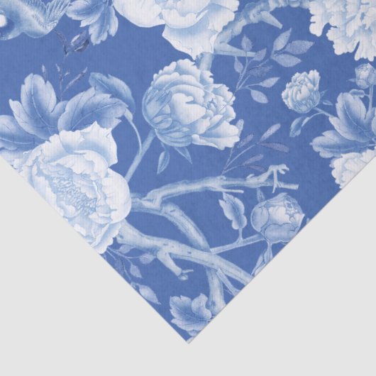 Blauw Chinoiserie Porselein Bloementuin Decoupage Tissuepapier (Detail)