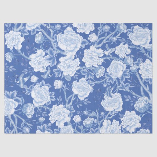 Blauw Chinoiserie Porselein Bloementuin Decoupage Tissuepapier (Voorkant)