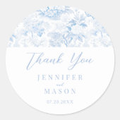 Blauw Chinoiserie Porselein Huwelijks Dank Je Ronde Sticker (Voorkant)