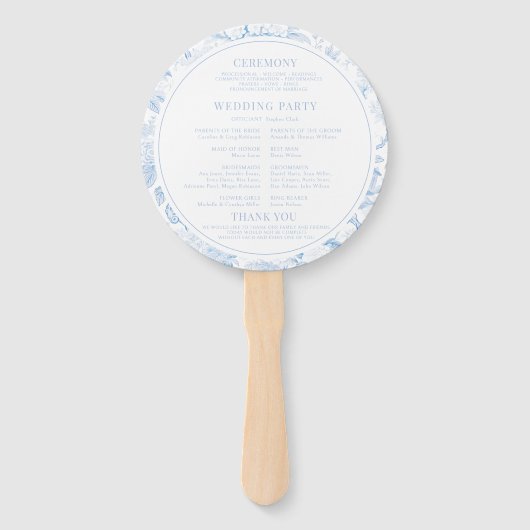 Blauw Chinoiserie Porselein Huwelijksprogramma Handwaaier (Achterkant)